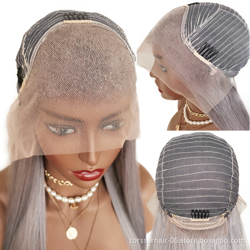 Virgin brazilian colored wigs transparent hd lace front grey wigs deep wave gray human hair frontal lace wigs for black women